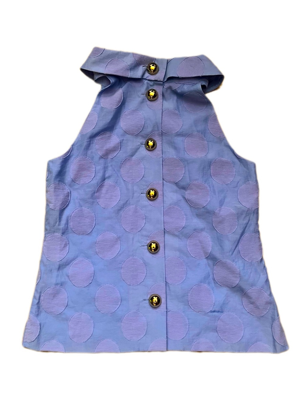 Sail to Sable STS Periwinkle Blue Polka Dot Jacquard Halter Top Sz S Mock Neck